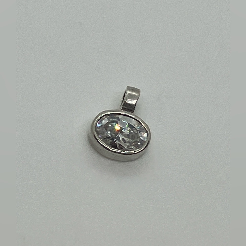 Vtg 925 Sterling Silver & Cz Oval Shaped Micro Pendant